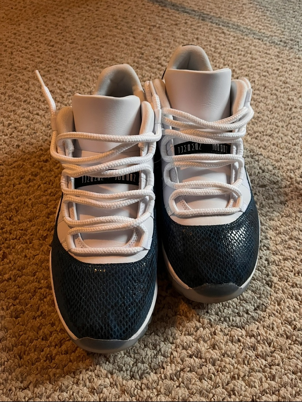 Jordan Men’s Athletic Shoes White and Navy Snake-Textured Toe